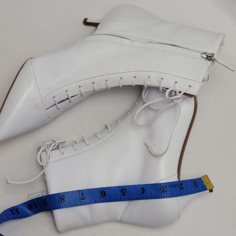 Tabitha Simmons Emmet Lace Up White Leather Ankle Pointed Toes Boots Size 39 - Picture 4 of 12